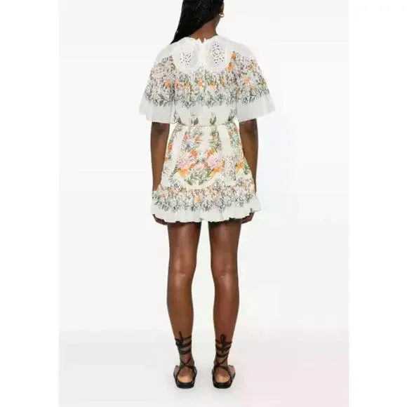 NEW, Farm Rio Sweet Bloom Bouquet Short-Sleeve Mini Dress Sz L #MD822 - Picture 4 of 9